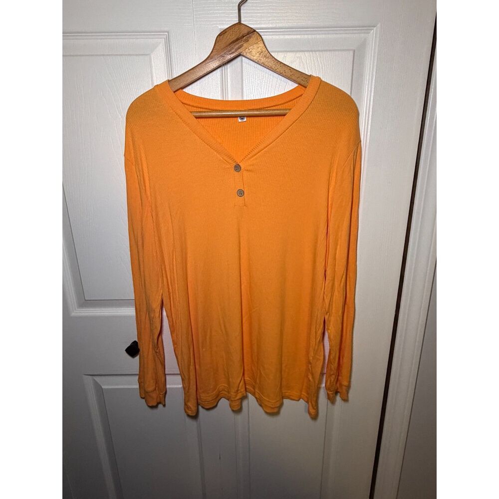 Your Style Women's Ribbed Henley Long Sleeve Top Orange/Yellow 2XL